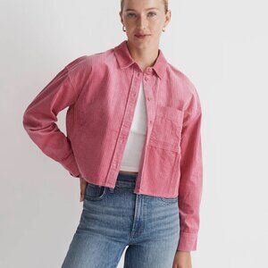 NWT Madewell Variegated Cropped Corduroy Button-Up Shirt Pink Size Small